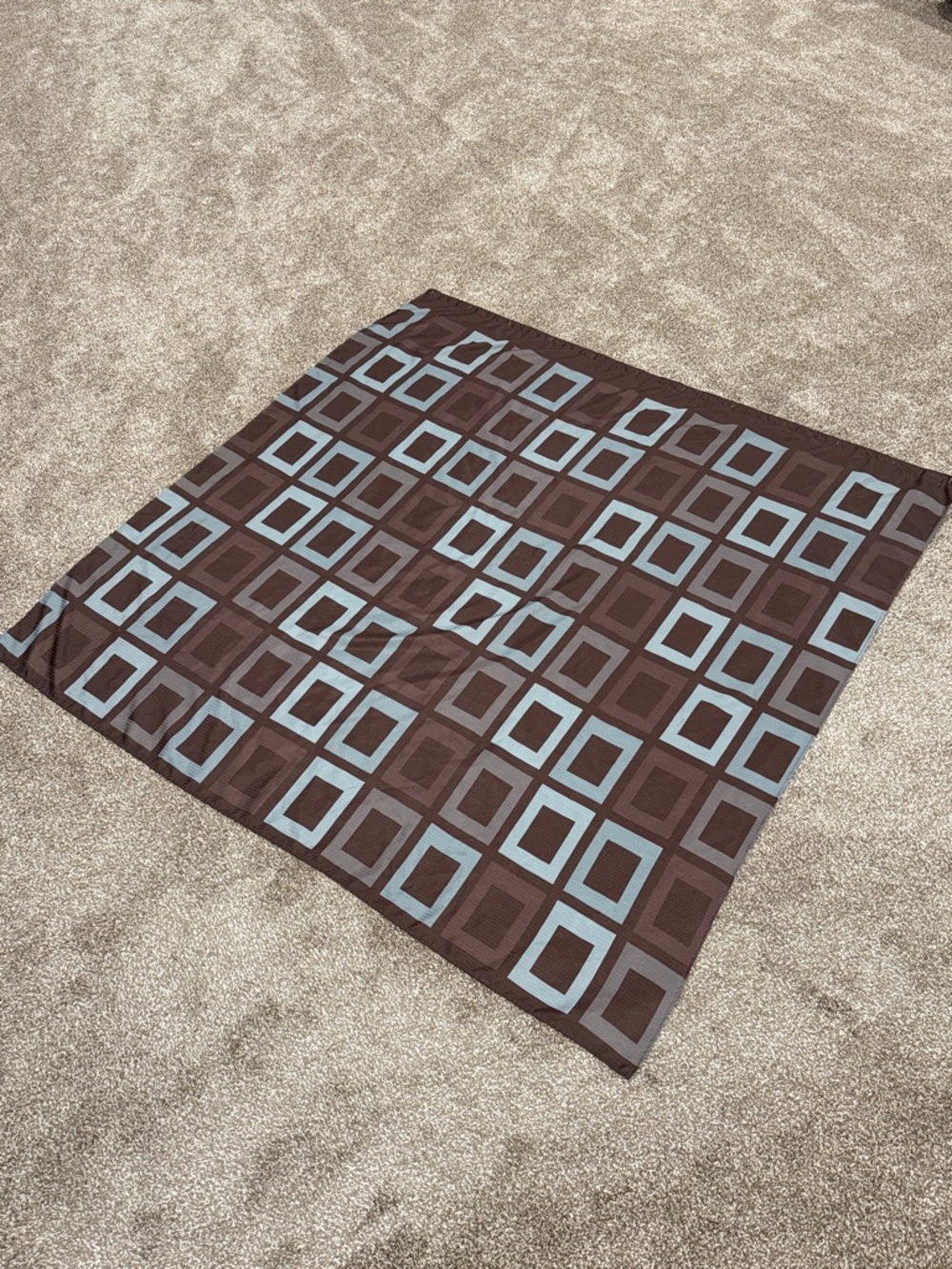 Geometric Square Pattern Shower Curtain in Brown and Light Blue